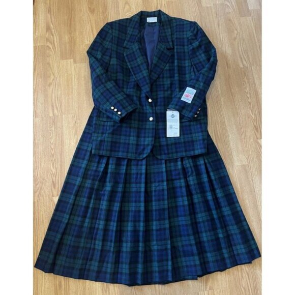 NWT Vintage Pendleton Blue Green Scottish Tartan Wool Blazer Skirt Set Size 20W - Picture 1 of 12